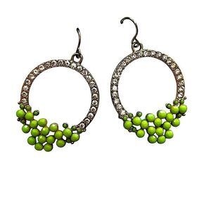 🌴 Green Beaded Rhinestone Dangle Earrings